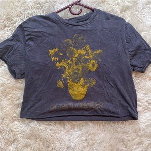 Target Tops Crop T-Shirt Washed Grey with Yellow Flower Size L